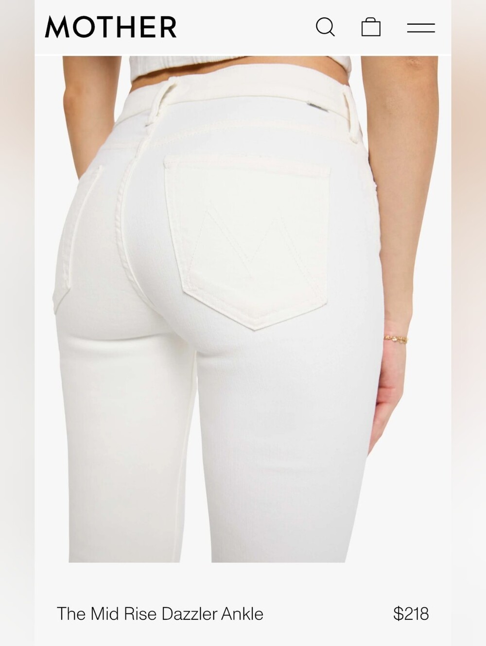 MOTHER  Mid Rise Dazzler  Ankle Fray Jeans - White